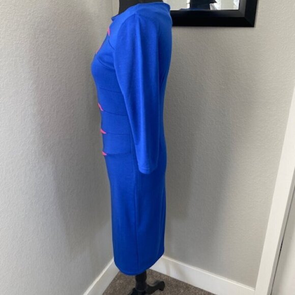 FORTRIC Bodycon Slim Blue Pink Retro-Style 80s Pencil Dress Small - Picture 10 of 12